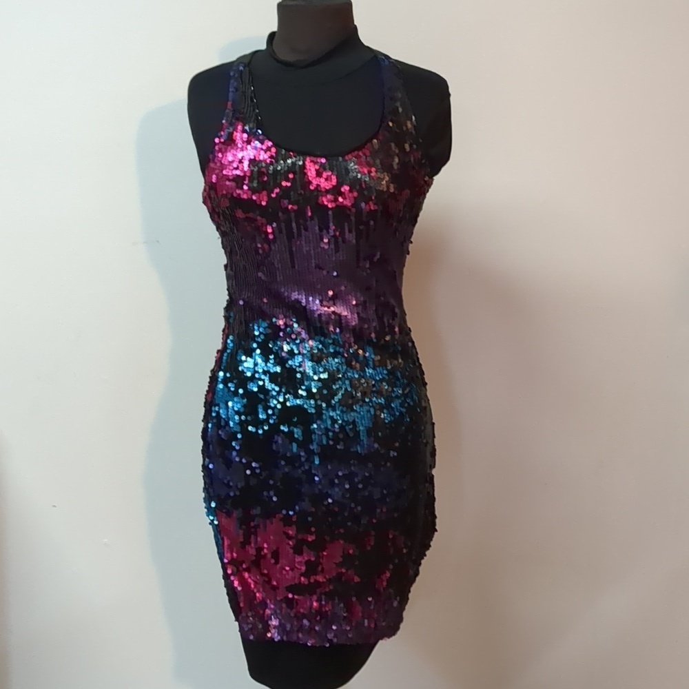 NWT Venus Multicolor Reversible Sequin Mini Dress Sz S
